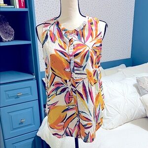 C&C California sleeveless linen tropical orange slice button-down tank size S